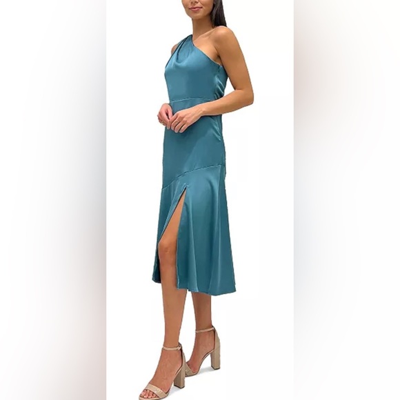 Sam Edelman One Shoulder Front Slit Midi Cocktail Dress in Pretty Pink - Picture 6 of 9